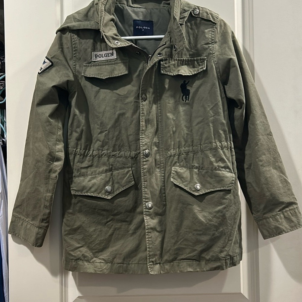 POLGEN girls zip up/snaps utility army cargo hooded jacket size 17?see below